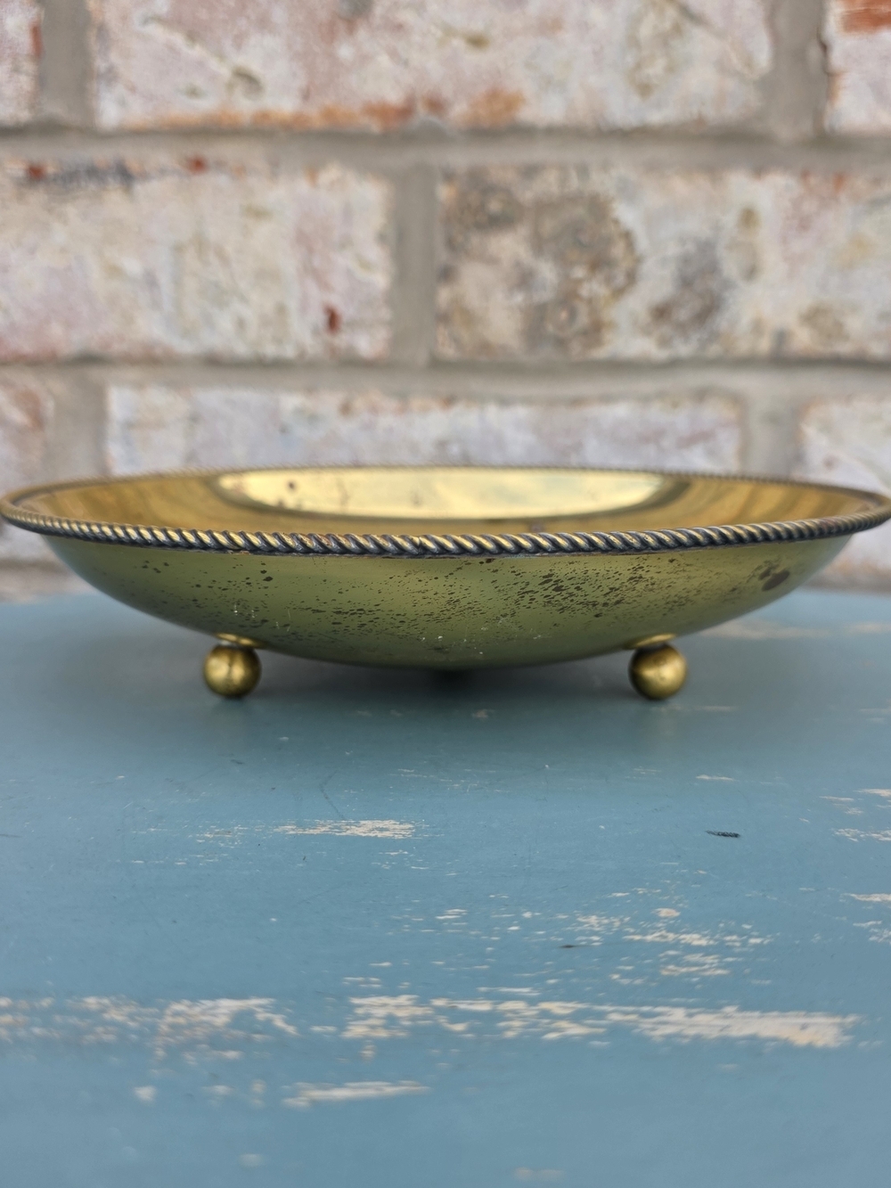 Vintage WMF Germany EP Brass Footed Bowl Rope Edge